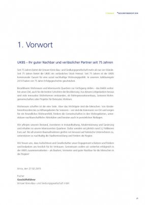 UKBS, Geschäftsbericht 2014