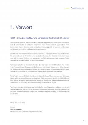 UKBS, Geschäftsbericht 2014