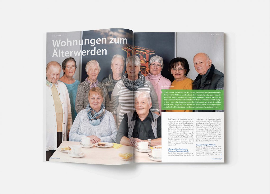 Titelgeschichte der Ausgabe 68: Allbau - Mein Zuhause „Wohnungen zum Älterwerden“