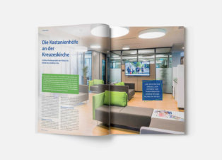 Titelgeschichte über die Kastanienhöfe an der Essener Kreuzeskirche: Mietermagazin der Allbau GmbH „Mein Zuhause“, 2016